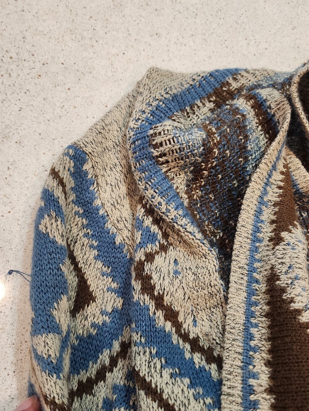 Sea Folklore Aztec-Patterned Open Cardigan in Brown Blue Chunky Medium Southwest - Picture 12 of 13